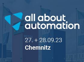 Bild zeigt Logo der all about automation Messe in Chemnitz mit Datum 27. bis 28. September 2023